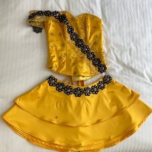 Yellow Gold Custom Made Corset Top and Flared Skirt with Jewels, 2 Piece Set.